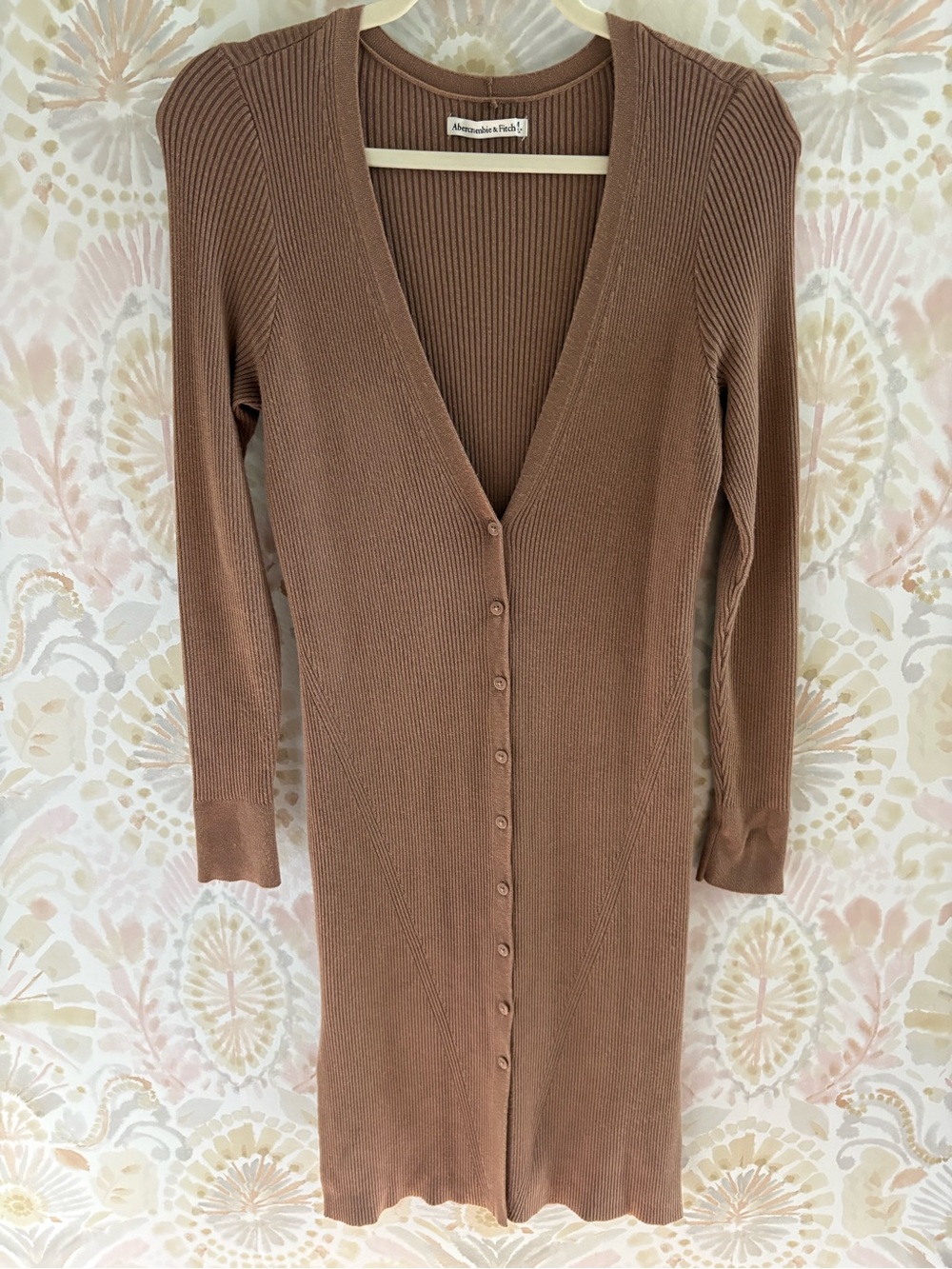 Abercrombie & Fitch Ribbed Button Down V-Neck Midi Sweater Dress | Medium